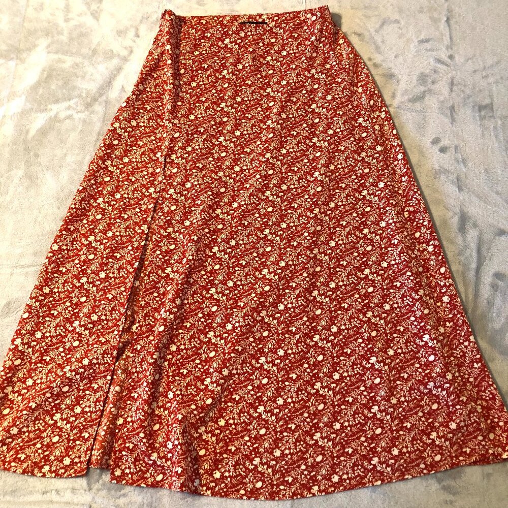 Shein Skirt Womens Small High Slit Floral Midi A Line Boho Flowy Cottage Core